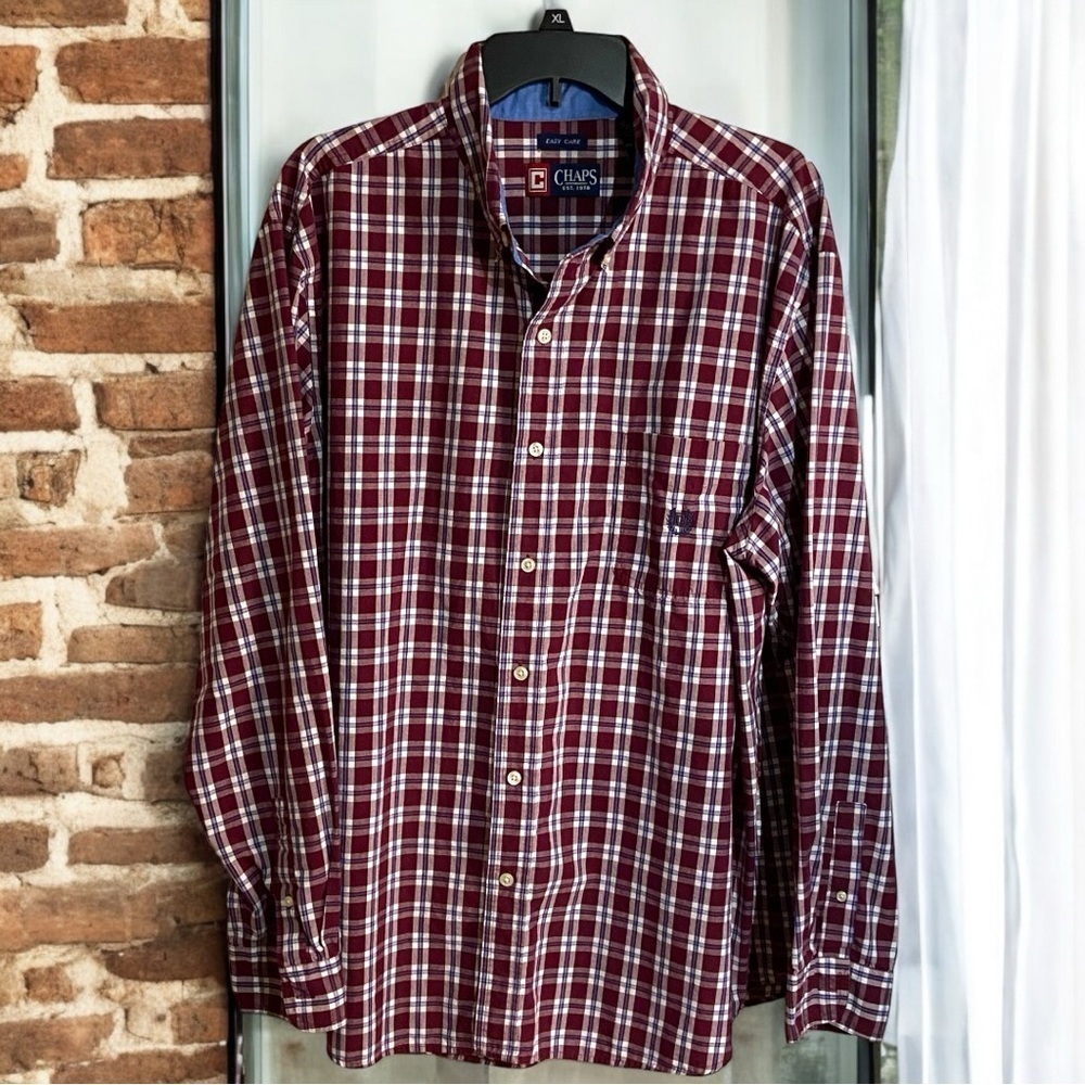 Chaps Wine/Denim Easy Care Button Down Men's Shirt